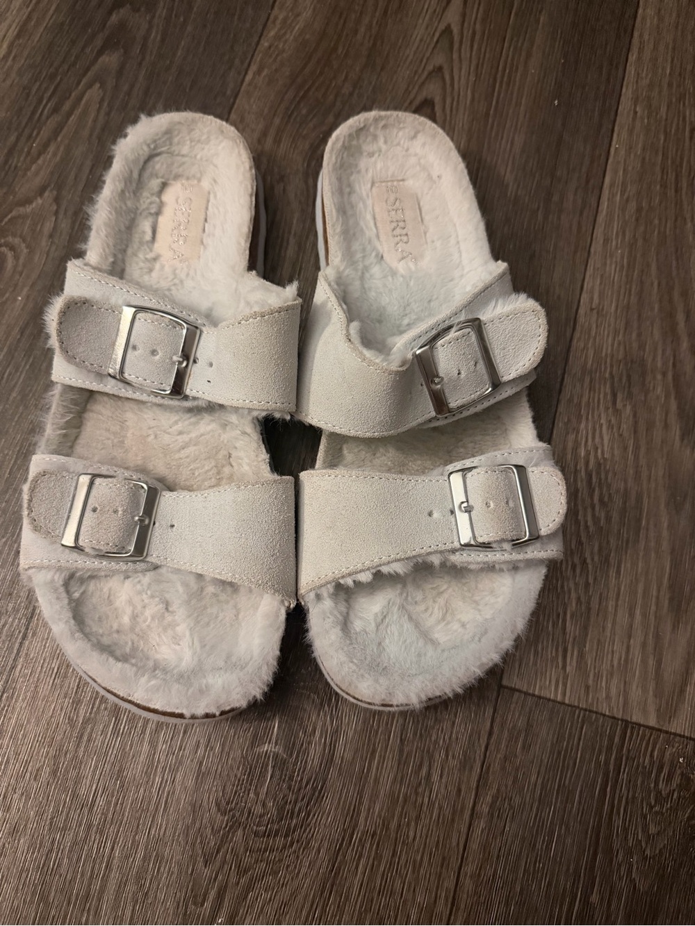 Serra Cream Faux-Fur Double Buckle Slide Mules
